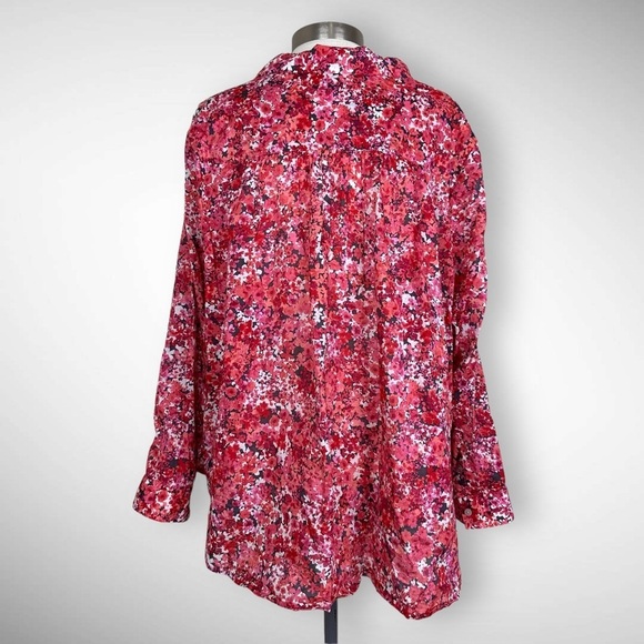 J Jill Blouse Women 2X Pink Floral Cotton‎ Ditzy Bloomcore Easter Spring - Picture 2 of 4